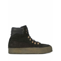 Guidi Bota de couro e camurça com plataforma - Preto