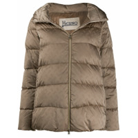 Herno Jaqueta matelassê com zíper e estampa de logo - Marrom