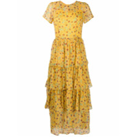 HVN Vestido com amarração e estampa de frutas - Amarelo