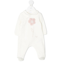 Il Gufo Macacão de bebê com detalhe floral - Branco