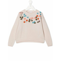 Il Gufo Suéter gola redonda com bordado floral - Neutro