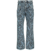 Iroquois Calça jeans flare com estampa de zebra - Azul