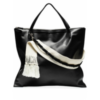 Jil Sander Bolsa tote de couro com alça contrastante - Preto