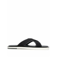 Jimmy Choo Sandália de couro com logo - Preto