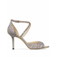Jimmy Choo Sandália Emsy com alça de brilho e salto 85mm - Metálico