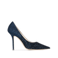 Jimmy Choo Sapato Love de couro com salto 100mm e brilho - Azul