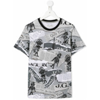 John Galliano Kids Camiseta com estampa de jornal - Cinza