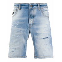 John Richmond Bermuda jeans com efeito destroyed - Azul