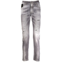 John Richmond Calça jeans slim com efeito puído - Cinza