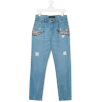 John Richmond Junior Calça jeans cintura média com efeito desgastado - Azul