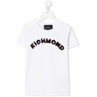 John Richmond Junior Camiseta decote careca com logo em paetês - Branco