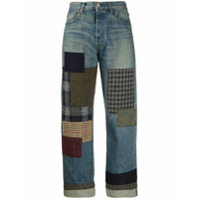 Junya Watanabe Calça jeans boyfriend com patchwork - Azul