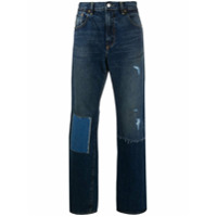 Junya Watanabe MAN Calça jeans reta com patchwork - Azul