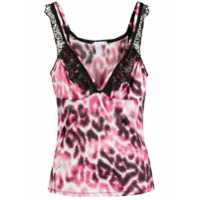 Just Cavalli Blusa de pijama com estampa de leopardo e detalhe de renda - Rosa