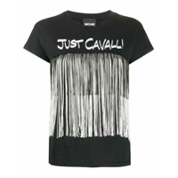 Just Cavalli Camiseta com logo e franjas - Preto