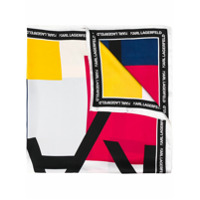 Karl Lagerfeld Echarpe de seda com estampa de logo - Azul