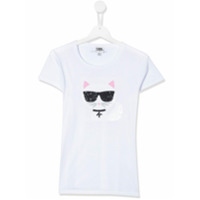 Karl Lagerfeld Kids Camiseta com estampa de gato e bordado de paetês - Branco