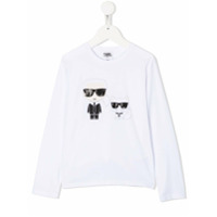 Karl Lagerfeld Kids Camiseta mangas longas com estampa de gato - Branco