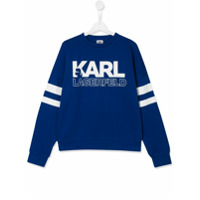 Karl Lagerfeld Kids Moletom com estampa de logo e listras nas mangas - Azul