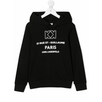Karl Lagerfeld Kids Moletom de capuz com estampa de logo e ajuste por cordão - Preto