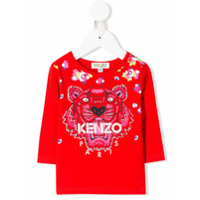 Kenzo Kids Blusa com bordado floral e de tigre - Vermelho