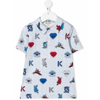 Kenzo Kids Camisa polo com logo bordado - Cinza