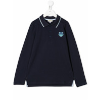 Kenzo Kids Camisa polo com patch Tiger - Azul