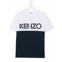 Kenzo Kids Camiseta color block com estampa de logo - Azul