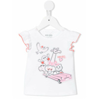 Kenzo Kids Camiseta com babados e estampa de carro - Branco