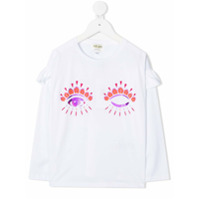 Kenzo Kids Camiseta Eyes com detalhe de babados - Branco