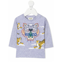 Kenzo Kids Camiseta mangas longas com estampa de logo - Cinza