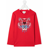 Kenzo Kids Camiseta mangas longas com estampa de logo de tigre - Vermelho