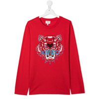 Kenzo Kids Camiseta mangas longas com estampa de logo - Vermelho