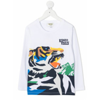 Kenzo Kids Camiseta mangas longas de algodão com tigre - Branco