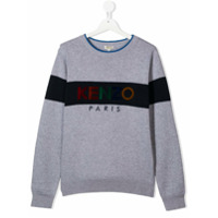 Kenzo Kids cashmere-cotton blend logo print knit jumper - Cinza