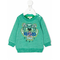 Kenzo Kids Moletom com bordado de logo e tigre - Verde