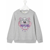 Kenzo Kids Moletom com bordado de tigre - Cinza