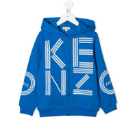 Kenzo Kids Moletom com capuz, zíper e estampa de logo - Azul