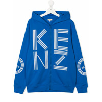Kenzo Kids Moletom com capuz, zíper e estampa de logo - Azul