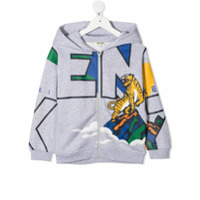 Kenzo Kids Moletom de capuz com estampa de logo e zíper - Cinza