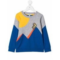 Kenzo Kids Suéter color block com patch logo - Cinza