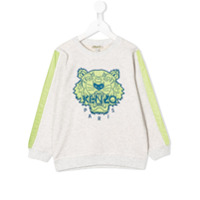 Kenzo Kids Suéter decote careca com bordado de tigre - Cinza