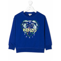 Kenzo Kids Suéter decote careca com logo bordado - Azul