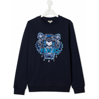 Kenzo Kids Suéter mangas longas com logo bordado - Azul