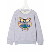 Kenzo Kids Suéter mangas longas com logo bordado - Cinza