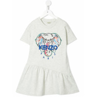Kenzo Kids Vestido com estampa de logo de elefante - Cinza
