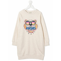 Kenzo Kids Vestido de moletom com bordado de tigre - Neutro