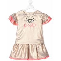 Kenzo Kids Vestido Eye com babados e logo - Dourado