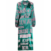 Kirin Vestido de cetim com cinto e estampa de logo - Verde