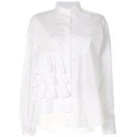 Kolor Camisa de algodão com recorte de babados - Branco